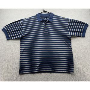 Pebble Beach Golf‎ Polo Shirt Mens Medium M Relaxed Fit Blue Yellow Striped Mesh